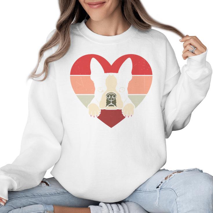 Retro Heart Boston Terrier Dog Vintage Valentine Women Crewneck Sweatshirt