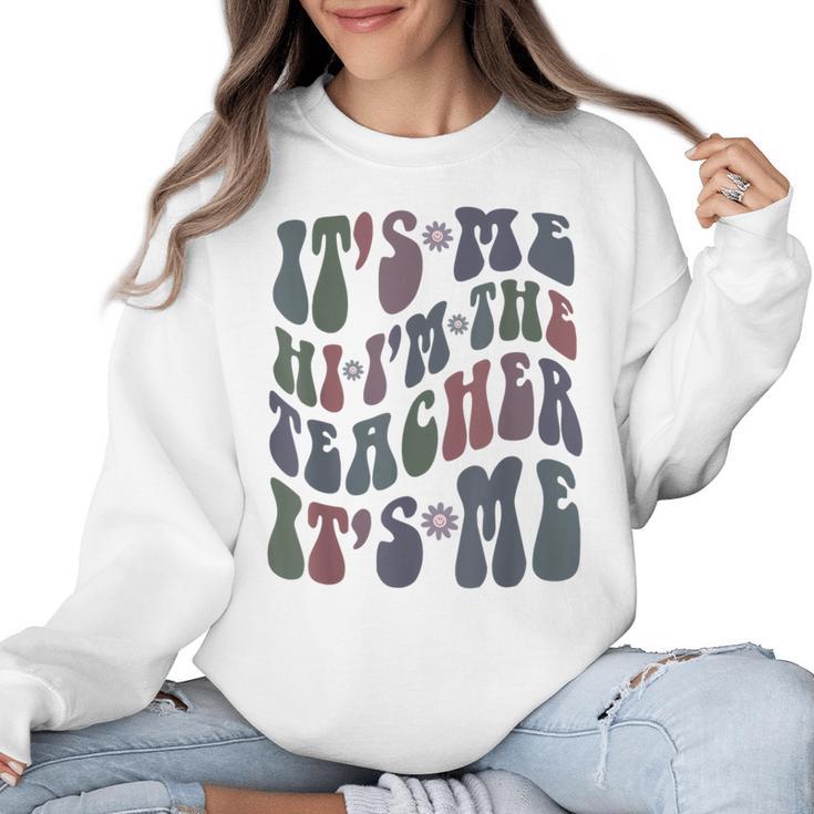 Retro IT'S ME Hi I'm The TEACHER Groovy Testing Squad Pink Women Crewneck Sweatshirt