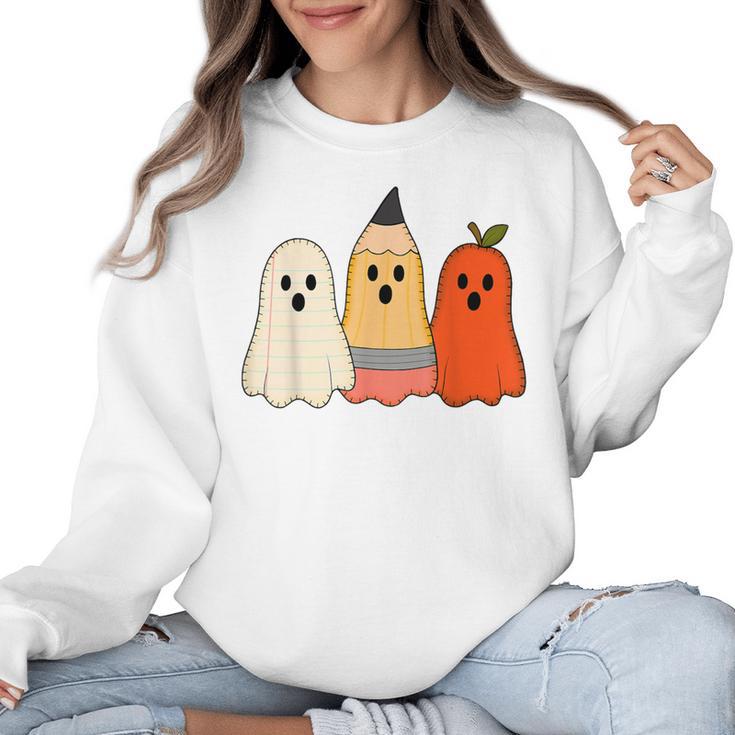 Retro Pencil Ghost Boo Spooky Teacher Halloween Costume Women Crewneck Sweatshirt