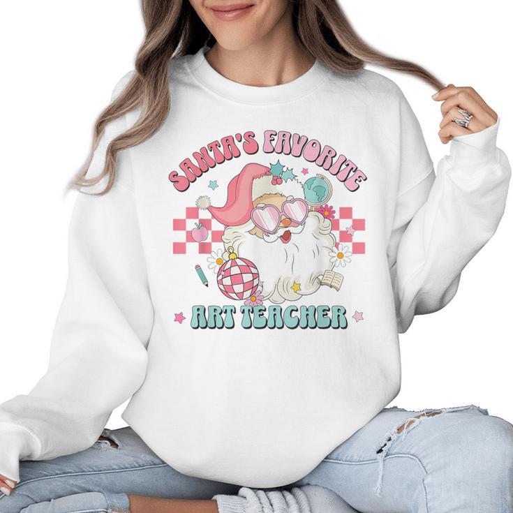 Retro Pink Christmas Santa's Favorite Art Teacher Artist Women Crewneck Sweatshirt