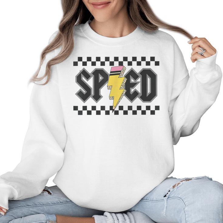 Retro SPED Teacher Pencil Lightning Bolt Back To School Women Crewneck Sweatshirt