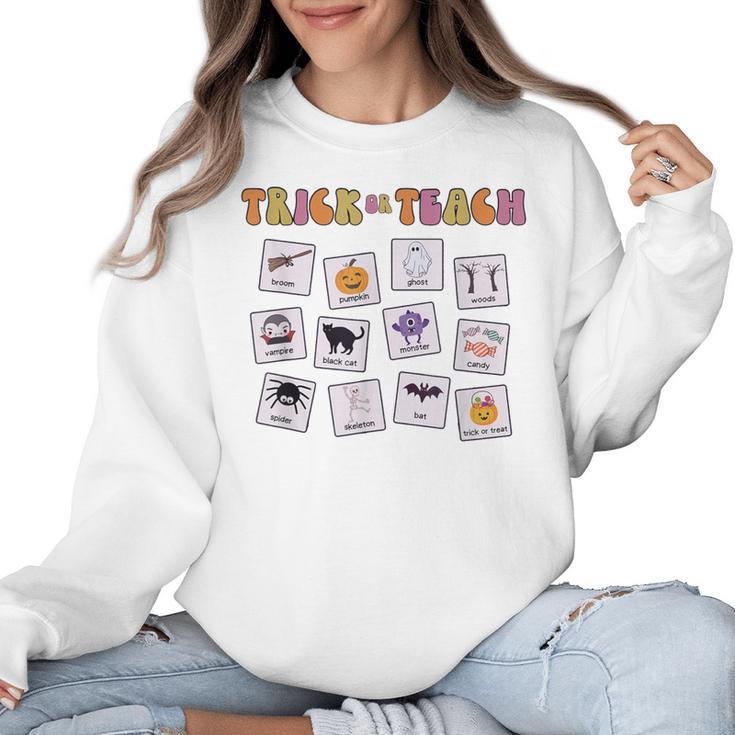 Retro Trick Or Treat Halloween Special Education Teacher Women Crewneck Sweatshirt