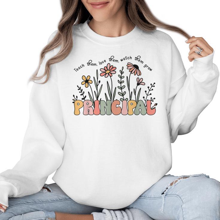 Retro Vintage Floral Principal Shirt For Women Teachers Day Women Crewneck Sweatshirt