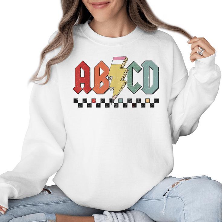 Rock Abcd Back To School Abcd Preschool Teacher Appreciation Women Crewneck Sweatshirt
