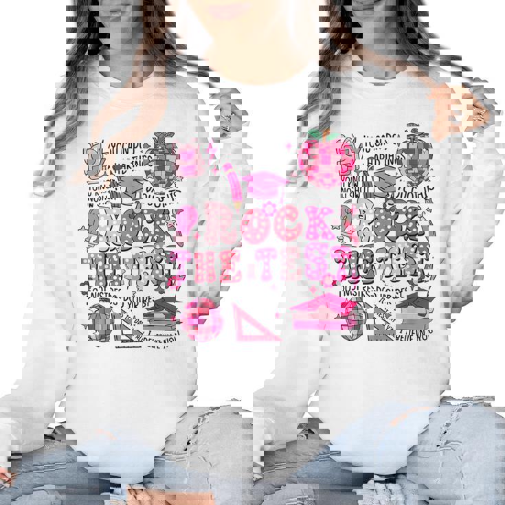 Rock The Test Testing Day Don&#x27;t Stress Do Your Best Teacher For Men Women Girls Kids Women Crewneck Sweatshirt