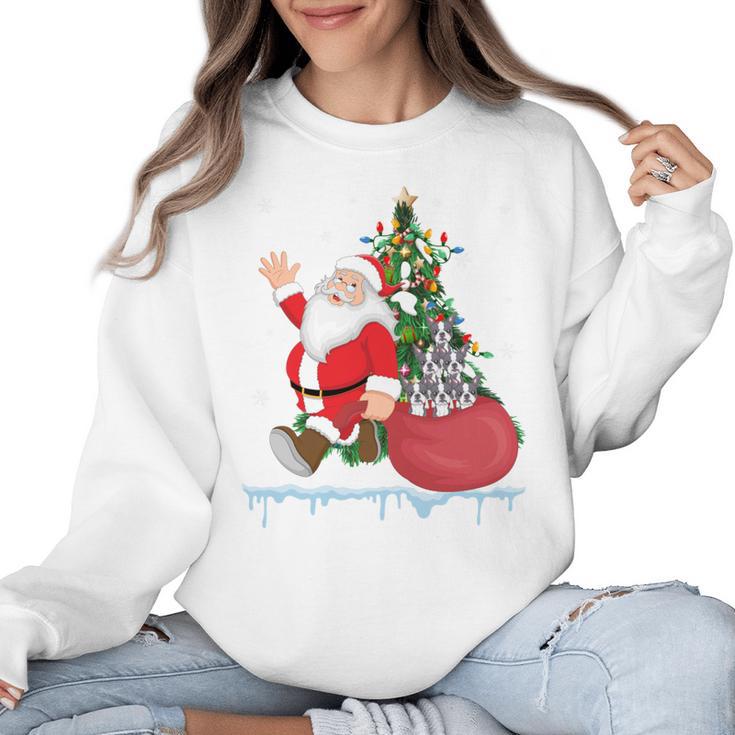 Santa Ugly Christmas Tree Lights Boston Terrier Dog Lover Women Crewneck Sweatshirt