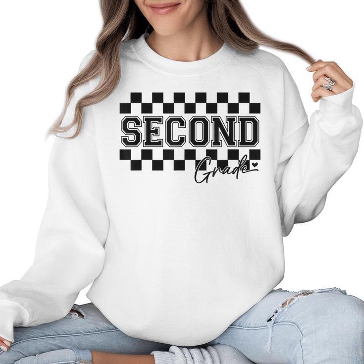 Second Grade Checkered Teacher 1st Day Back To School Women Women Crewneck Sweatshirt