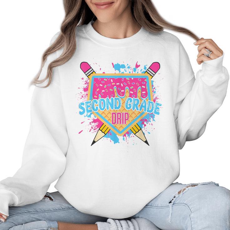 Second Grade Drip Ice Cream Home Plate Baseball Teachers Kid Women Crewneck Sweatshirt