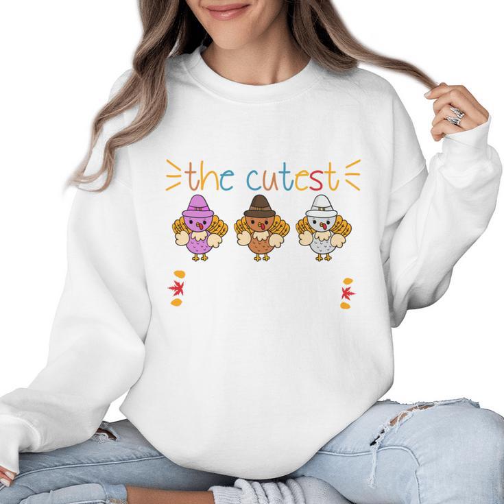 I Teach The Cutest Turkeys School Teachers Thanksgiving Women Crewneck Sweatshirt