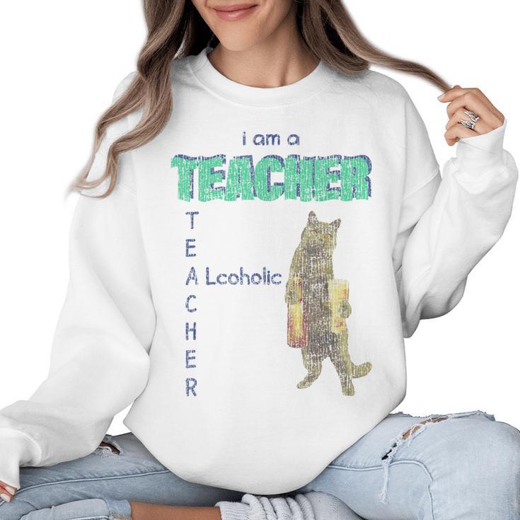 I Am A Teacher Alcoholic Cat Beer Feline Men Women Women Crewneck Sweatshirt