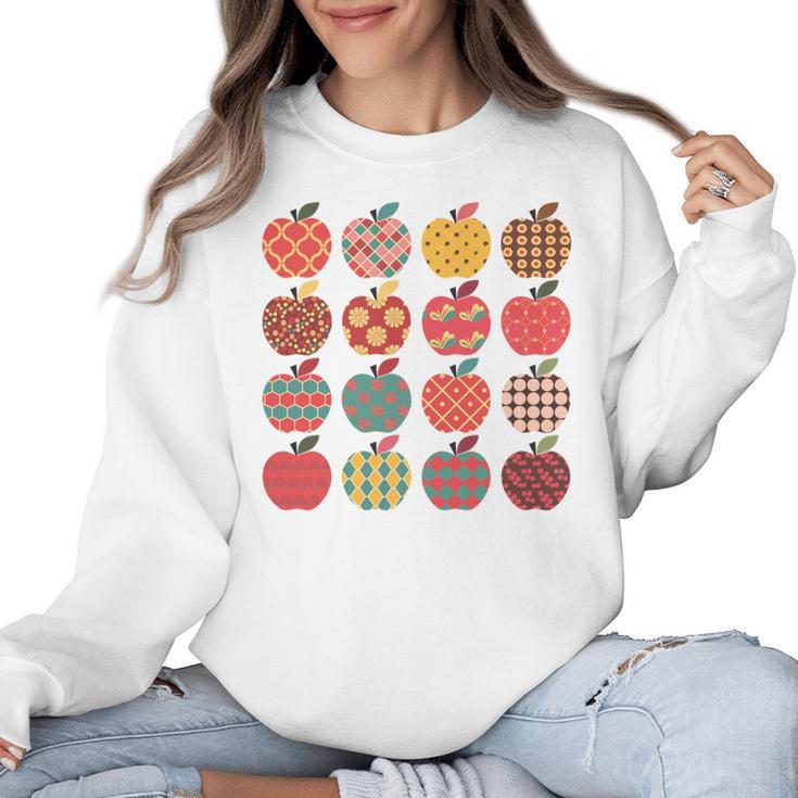 Teacher Apple Back To School Art For School Supplies Women Crewneck Sweatshirt