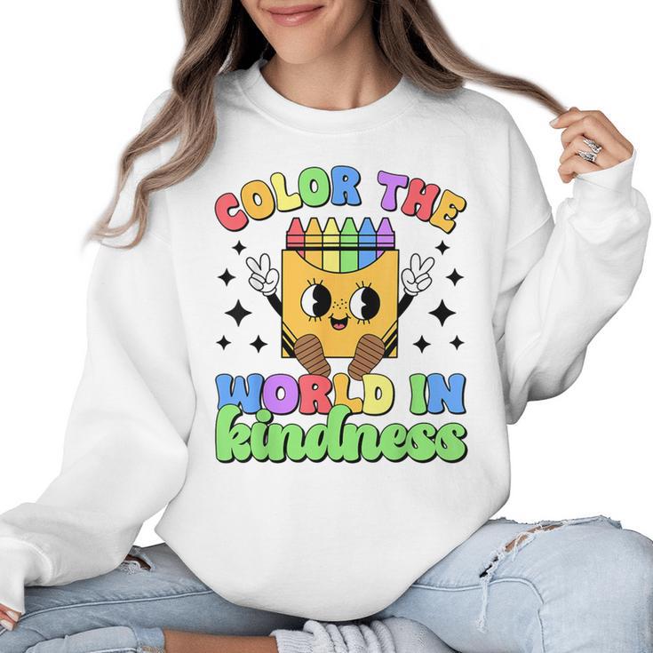 Teacher Back To School Color In Kindness Crayon Pencil Women Crewneck Sweatshirt
