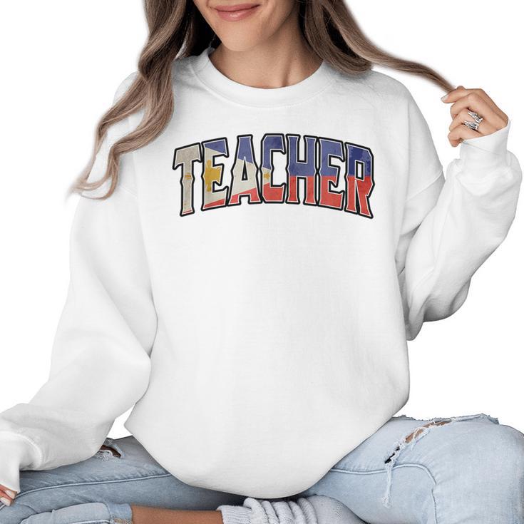 Teacher Filipino Vintage Heritage DNA Flag Women Crewneck Sweatshirt