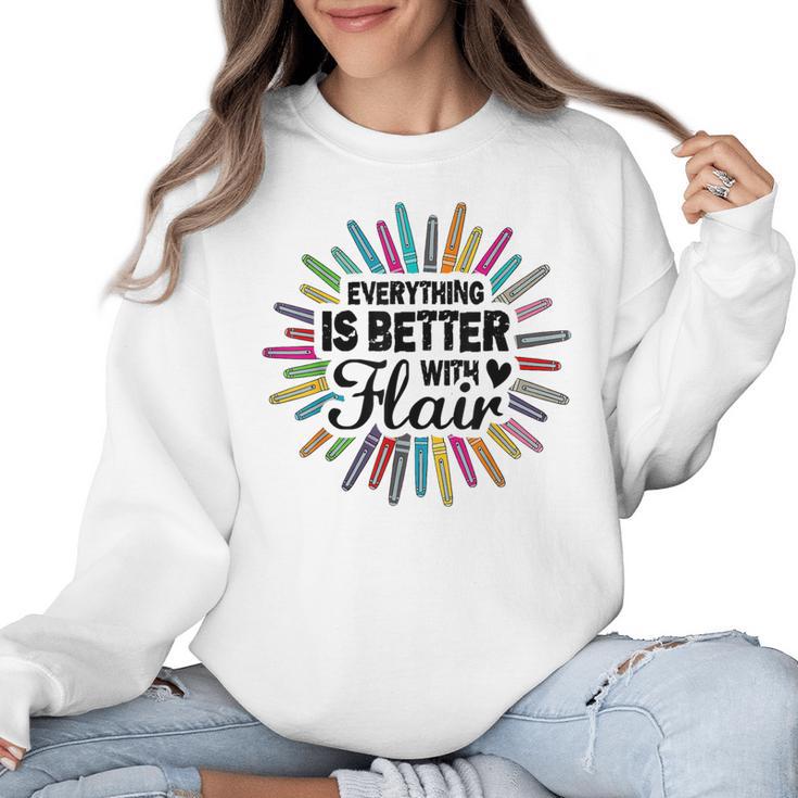 Teacher Flair Pen Art Lover School Supplies Women Crewneck Sweatshirt