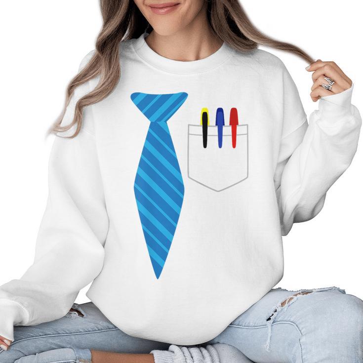 Teacher Tie & Pocket Protector Costume School Women Crewneck Sweatshirt