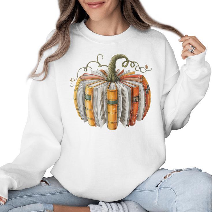 Teachers Students Fall Book Pumpkin Fall Librarians Bookworm Women Crewneck Sweatshirt