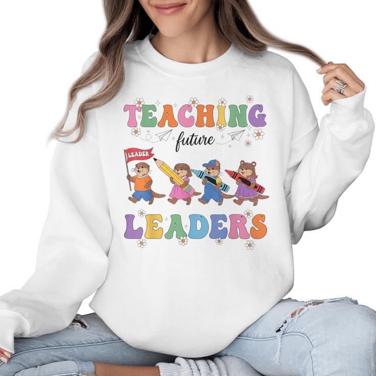 Teaching Future Leaders Otter Back To School Teacher Women Crewneck Sweatshirt