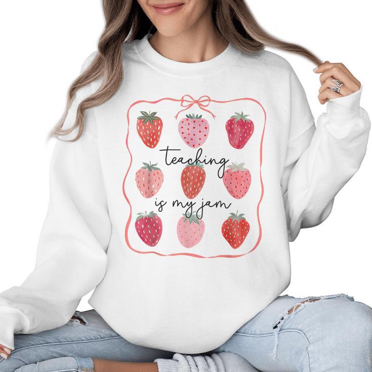 Teaching Is My Jam Teacher Team Crew Cute Strawberry Girls Women Crewneck Sweatshirt