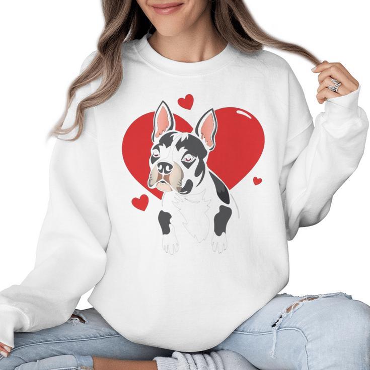 Valentine's Day Boston Terrier Heart Women Crewneck Sweatshirt, trending gift