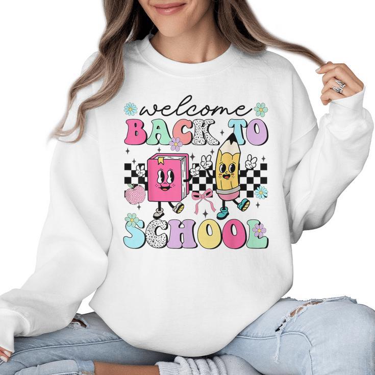 Welcome Back To School 2024 Teachers Students First Day Women Crewneck Sweatshirt