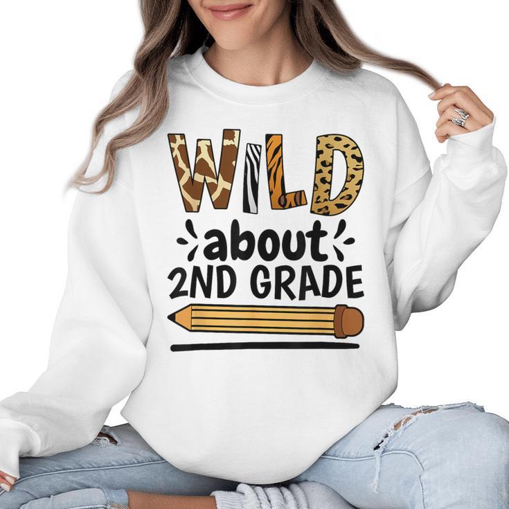 Wild About 2Nd Grade School Grade Teacher Women Crewneck Sweatshirt