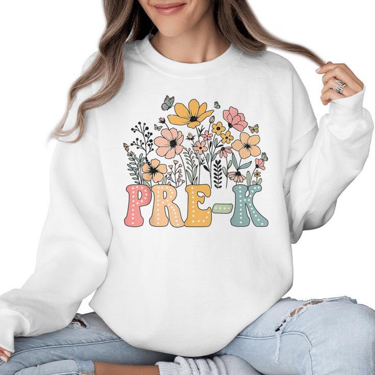 Wildflower Pre-K Preschool Team Floral Teacher Girls Women Crewneck Sweatshirt