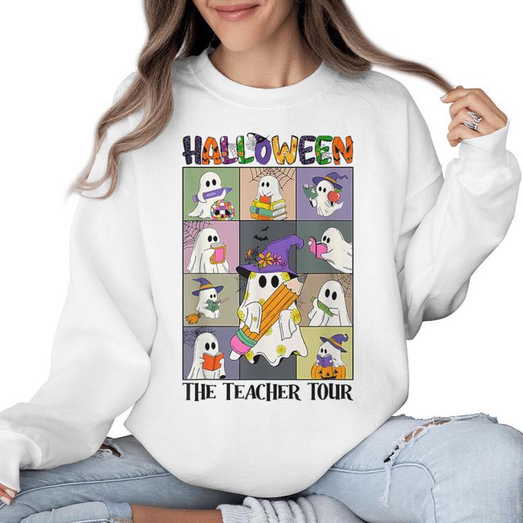 Women Halloween The Teacher Tour Ghosts Pencil Pumpkins Women Crewneck Sweatshirt