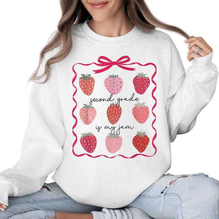 Women Second Grade Is My Jam Strawberry First Kids Teacher Women Crewneck Sweatshirt