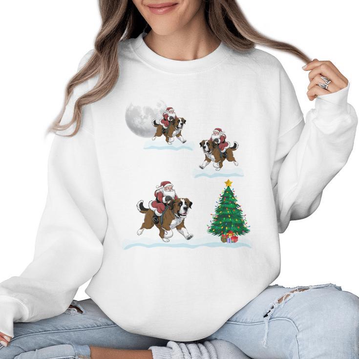 Xmas Lighting Tree Santa Riding Boston Terrier Christmas Women Crewneck Sweatshirt