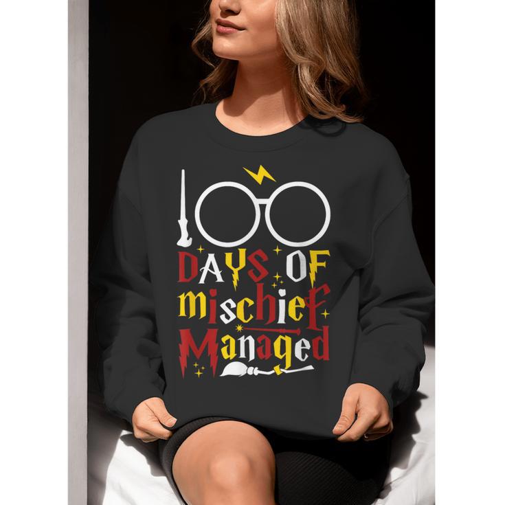100 Days Of Mischief Managed Teacher Kid 100th Day Of School Women Crewneck Sweatshirt, funny gift 100 Days Of Mischief Managed Teacher Kid 100th Day Of School Women Crewneck Sweatshirt, funny gift