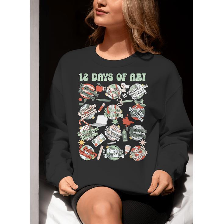 12 Days Of Art Teacher Christmas Artists Painter Educational Women Crewneck Sweatshirt, funny gift