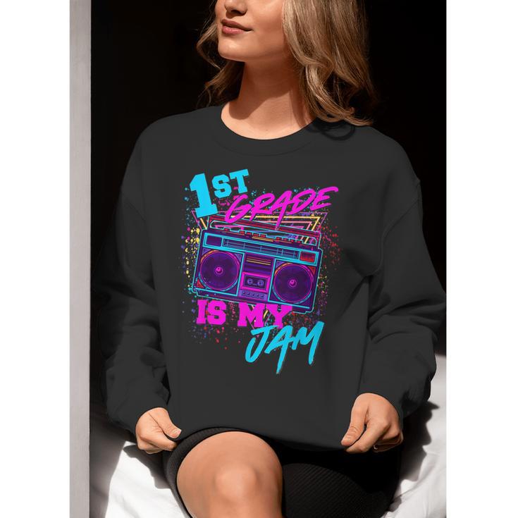 1st Grade Is My Jam Vintage 80s 80's Teacher Student Retro Women Crewneck Sweatshirt, funny gift