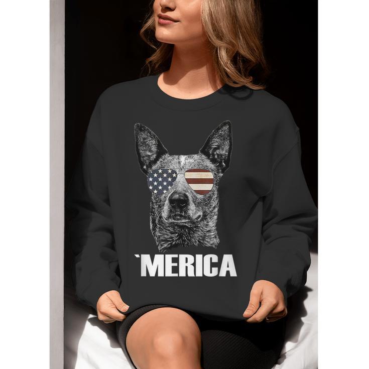 4th July Blue Heeler Dog Merica Patriotic USA Flag Cute Women Crewneck Sweatshirt, funny gift