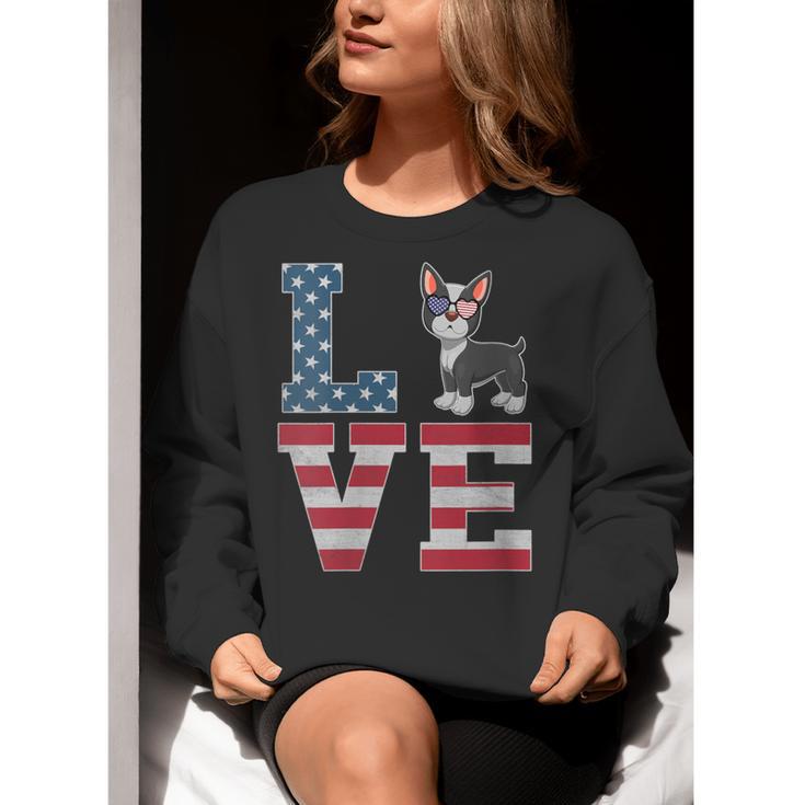 4th Of July Decor Patriotic LOVE Boston Terrier USA Flag Women Crewneck Sweatshirt, Patriotic Boston Terrier Sweatshirts, Boston Terrier 4th Of July Sweatshirts, funny gift