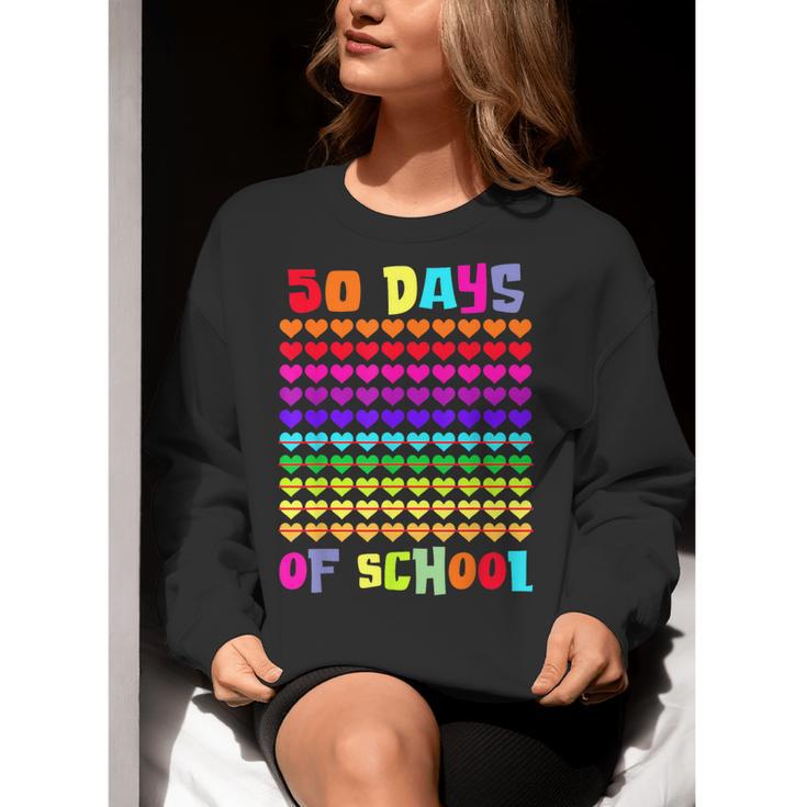 50 Days Of School Hearts Teacher Happy 50th Day Of School Women Crewneck Sweatshirt, funny gift 50 Days Of School Hearts Teacher Happy 50th Day Of School Women Crewneck Sweatshirt, funny gift