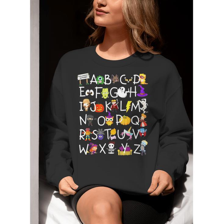 Alphabet ABCs Halloween Characters Kindergarten Teacher Kids Women Crewneck Sweatshirt, funny gift