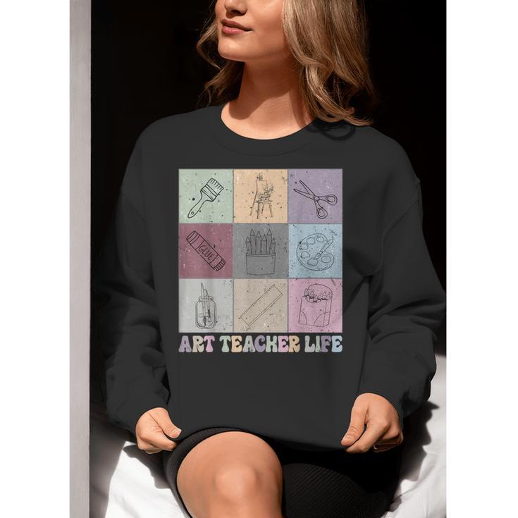 Art Teacher Life Retro Groovy Teaching Future Artists Women Crewneck Sweatshirt, Future Teacher Sweatshirts, Groovy Teacher Sweatshirts, funny gift