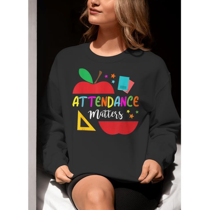 Attendance Matters Teacher Apple For Back To School Women Crewneck Sweatshirt, funny gift