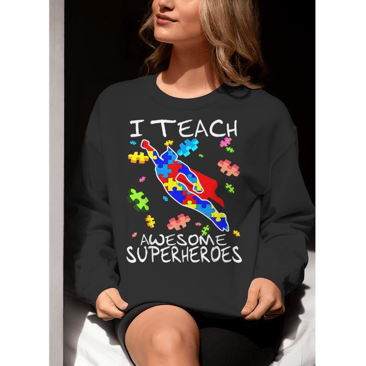 Autism Awareness Teacher I Teach Awesome Superheroes Women Crewneck Sweatshirt, funny gift Autism Awareness Teacher I Teach Awesome Superheroes Women Crewneck Sweatshirt, funny gift
