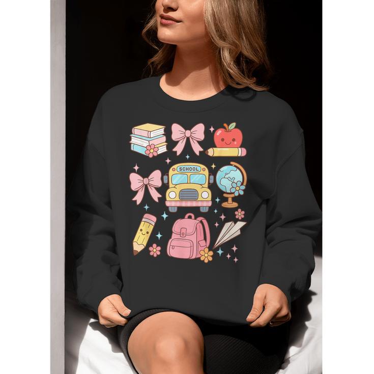 Back To School Coquette Teacher Women Girl Kindergarten PreK Women Crewneck Sweatshirt, funny gift Back To School Coquette Teacher Women Girl Kindergarten PreK Women Crewneck Sweatshirt, funny gift