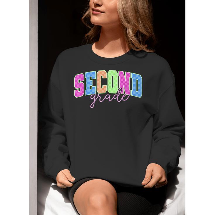 Back To School Neon Checkered Second Grade Colorful Teacher Women Crewneck Sweatshirt, funny gift Back To School Neon Checkered Second Grade Colorful Teacher Women Crewneck Sweatshirt, funny gift