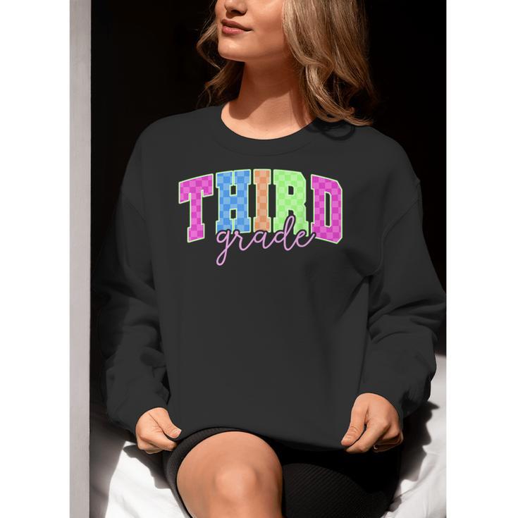 Back To School Neon Checkered Third Grade Colorful Teacher Women Crewneck Sweatshirt, funny gift