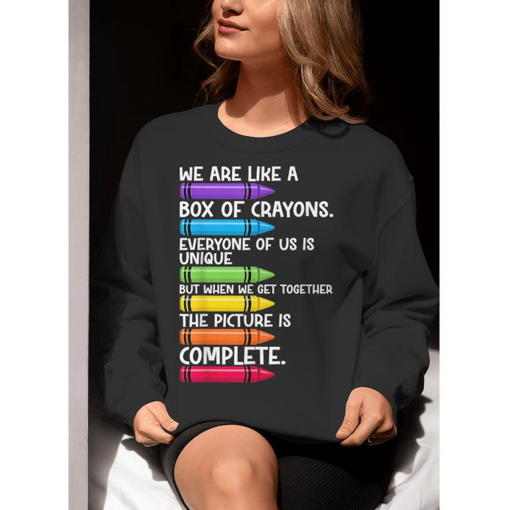 Back To School Teacher We Are Like A Box Of Crayons Women Crewneck Sweatshirt, funny gift