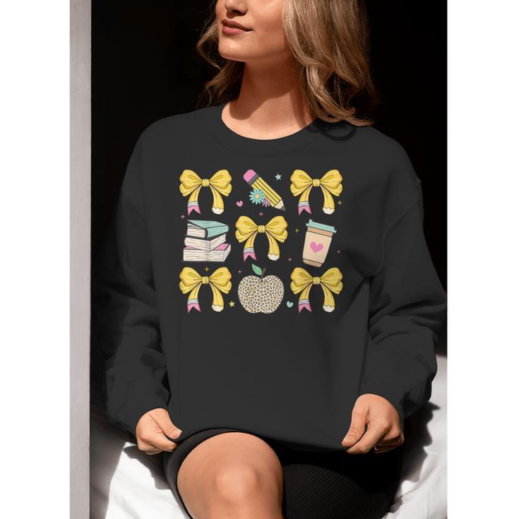 Back To School Yellow Bows Book Coffee Leopard Apple Teacher Women Crewneck Sweatshirt, funny gift Back To School Yellow Bows Book Coffee Leopard Apple Teacher Women Crewneck Sweatshirt, funny gift