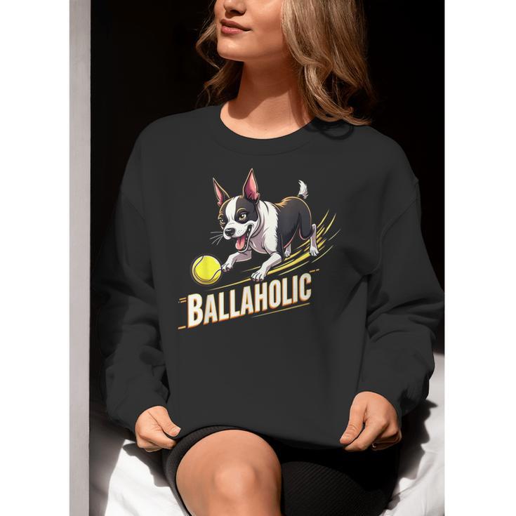 Ballaholic Boston Terrier Dog Chasing Bostie Ball Women Crewneck Sweatshirt, funny gift
