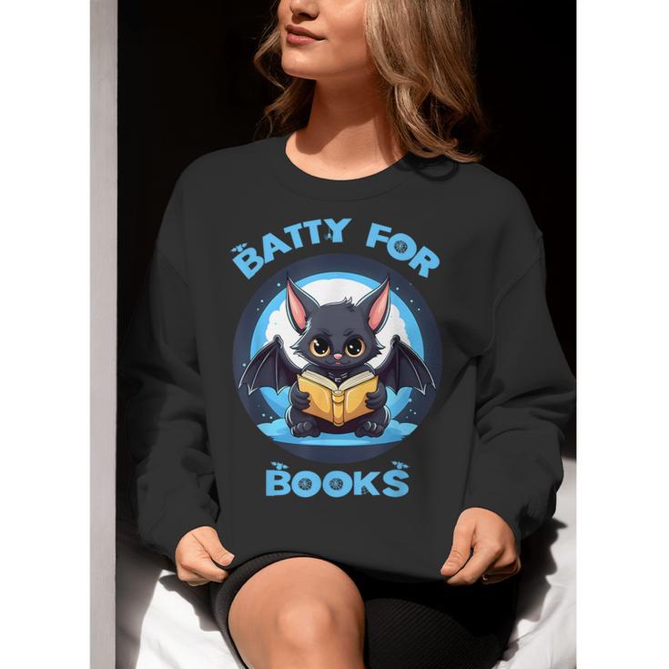 Batty About Books Lover Teacher Librarian Bookish Halloween For Men Women Kids Women Crewneck Sweatshirt, funny gift