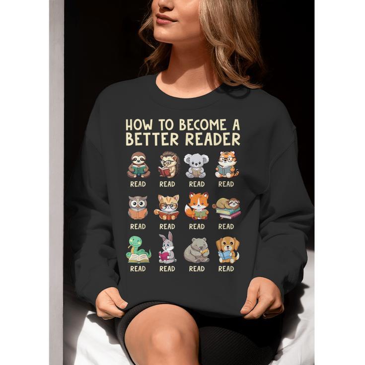How To Become A Better Reader Animals Reading Teacher Women Crewneck Sweatshirt, funny gift How To Become A Better Reader Animals Reading Teacher Women Crewneck Sweatshirt, funny gift