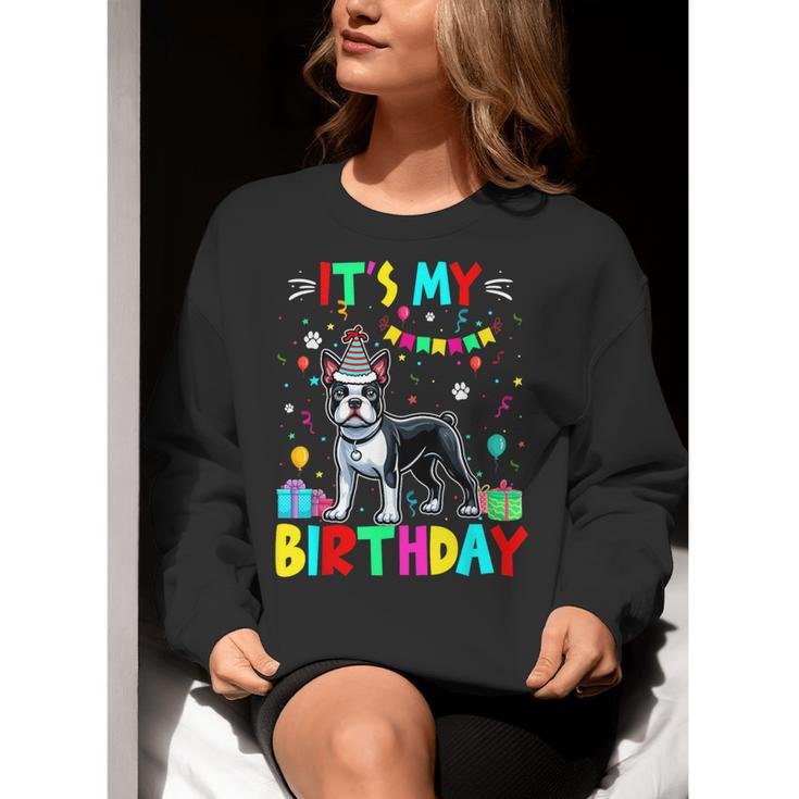 My Birthday Colorful Costume Boston Terrier Party Women Crewneck Sweatshirt, funny gift
