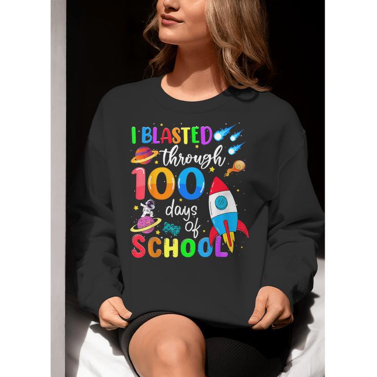I Blasted Through 100 Days Of School 100th Day Teacher Kids Women Crewneck Sweatshirt, funny gift