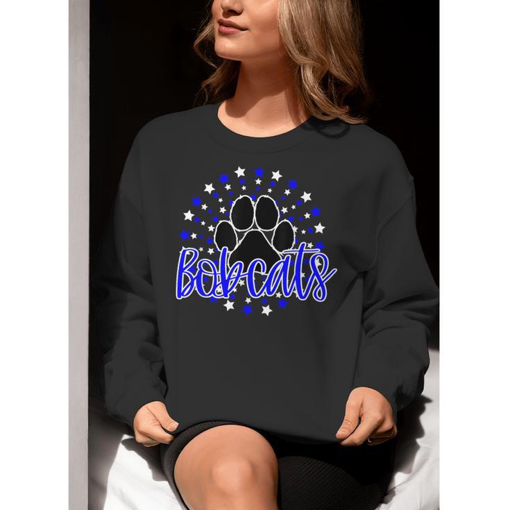 Blue Bobcats School Spirit Coquette Bow Mascot Teacher Women Crewneck Sweatshirt, funny gift